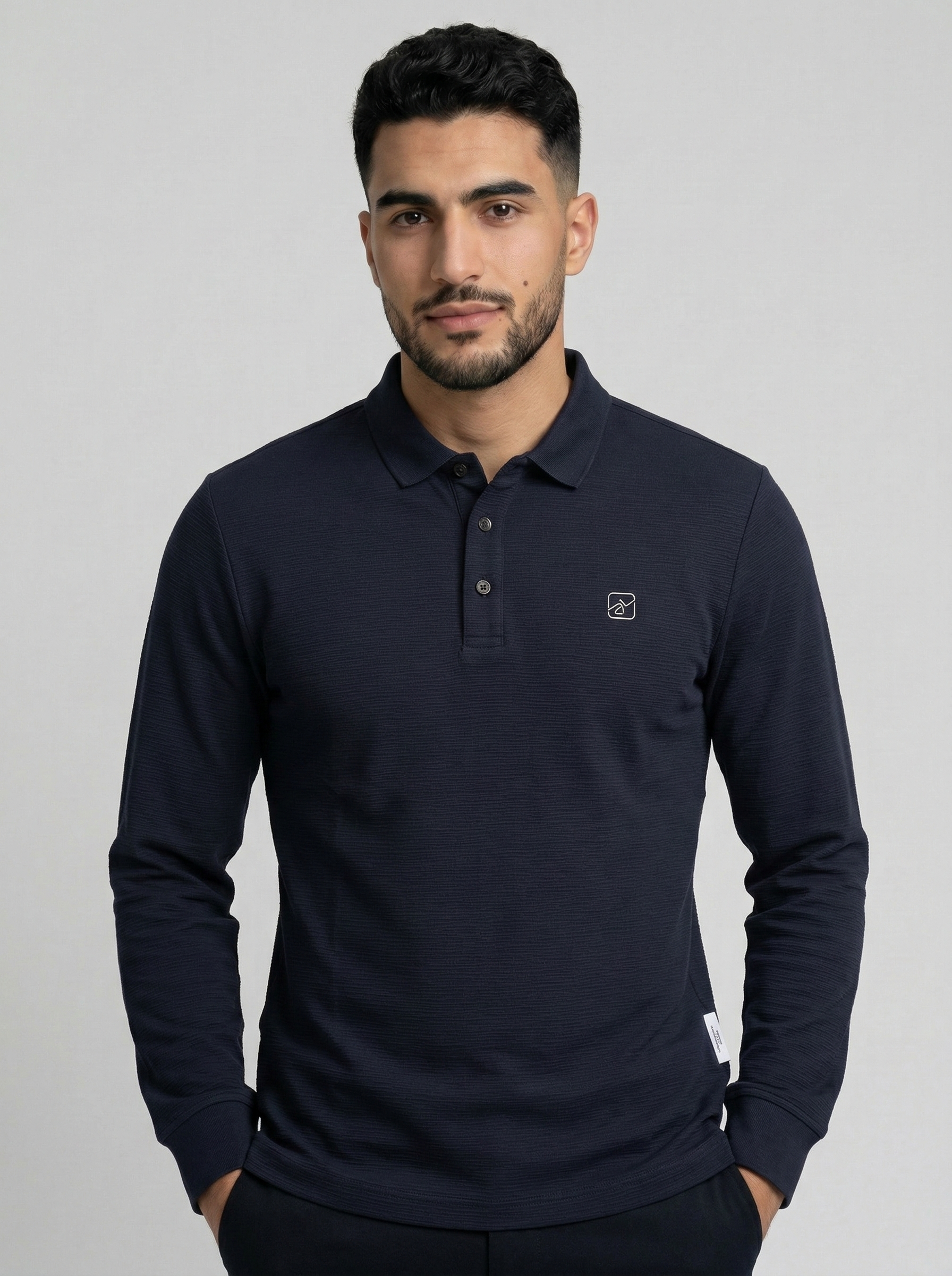 Polo manches longues bleu marine