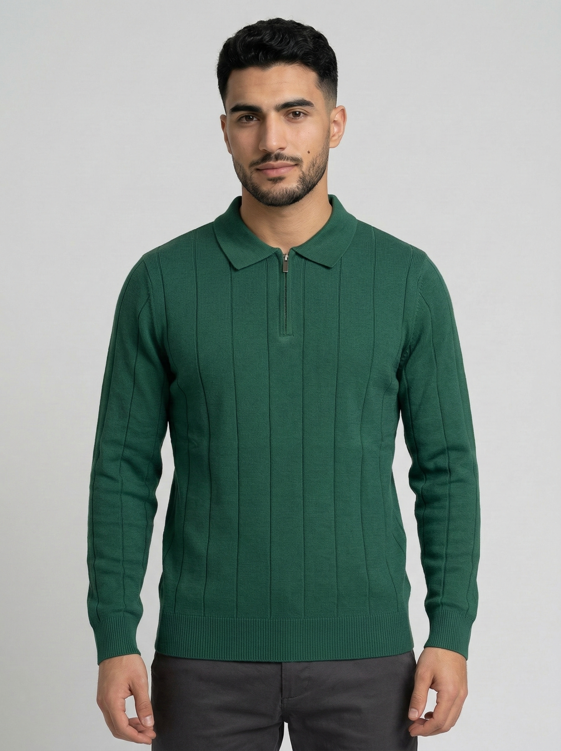 Pull col polo vert